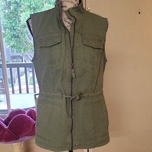 Merona Olive Green Sleeveless Utility Vest with Drawstring